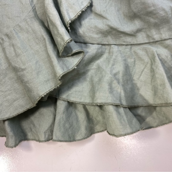 Seek The Label LightGreen 100% Linen One Shoulder Ruffle Tie Front Mini Dress XS - Picture 4 of 16